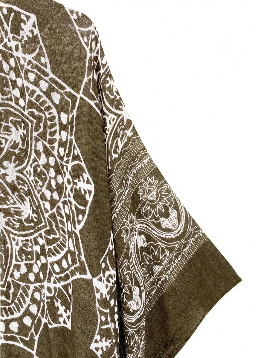 Tassel Trim Kimono - Green