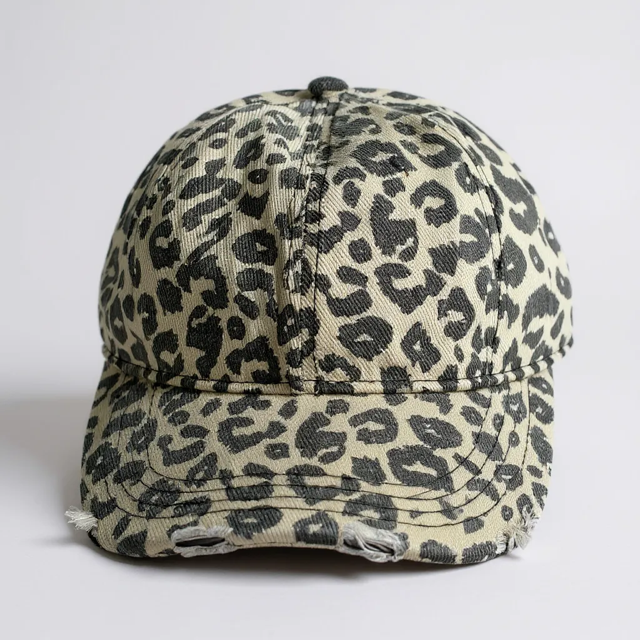 Leopard Print Baseball Style Cap -Natural