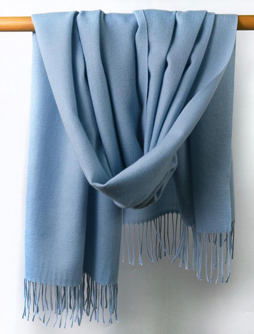 Cornflower Blue Long Shawl Tassel Hem Scarf