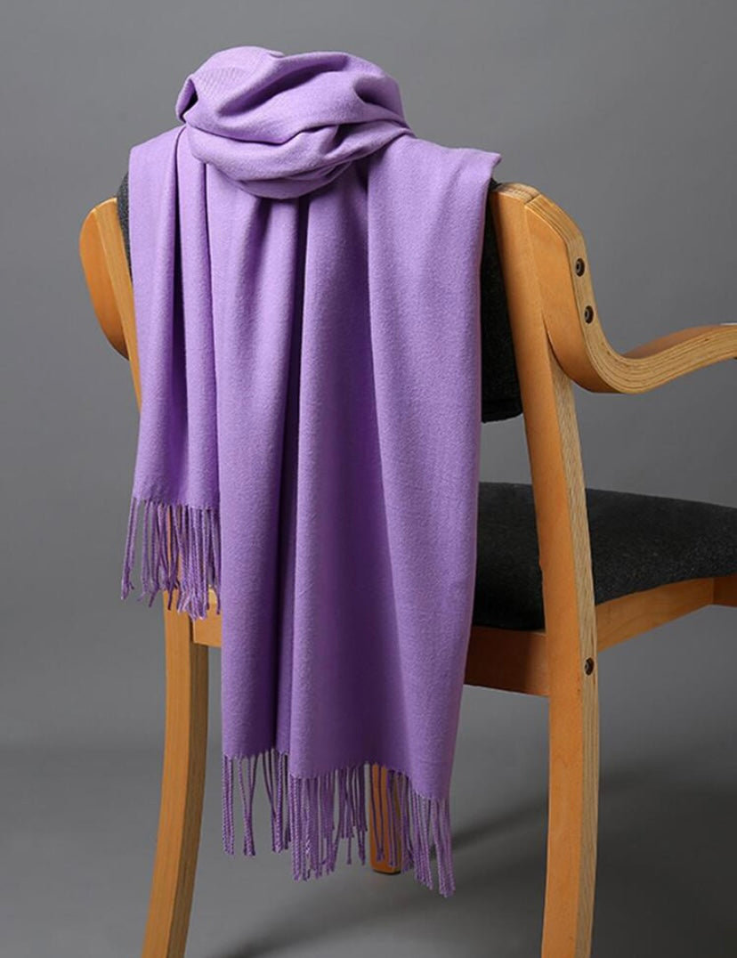 Purple Long Shawl Tassel Hem Scarf