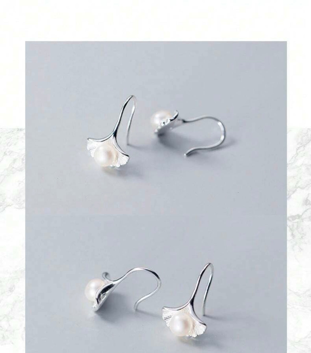 Ginkgo Biloba Pearl 925 Silver Earrings