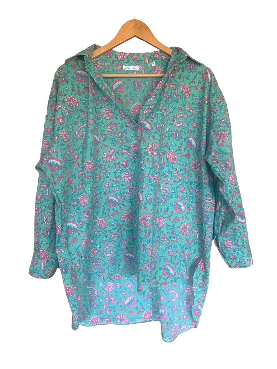 Jaipur Print Resort Top - Lotus  Flower Turquoise