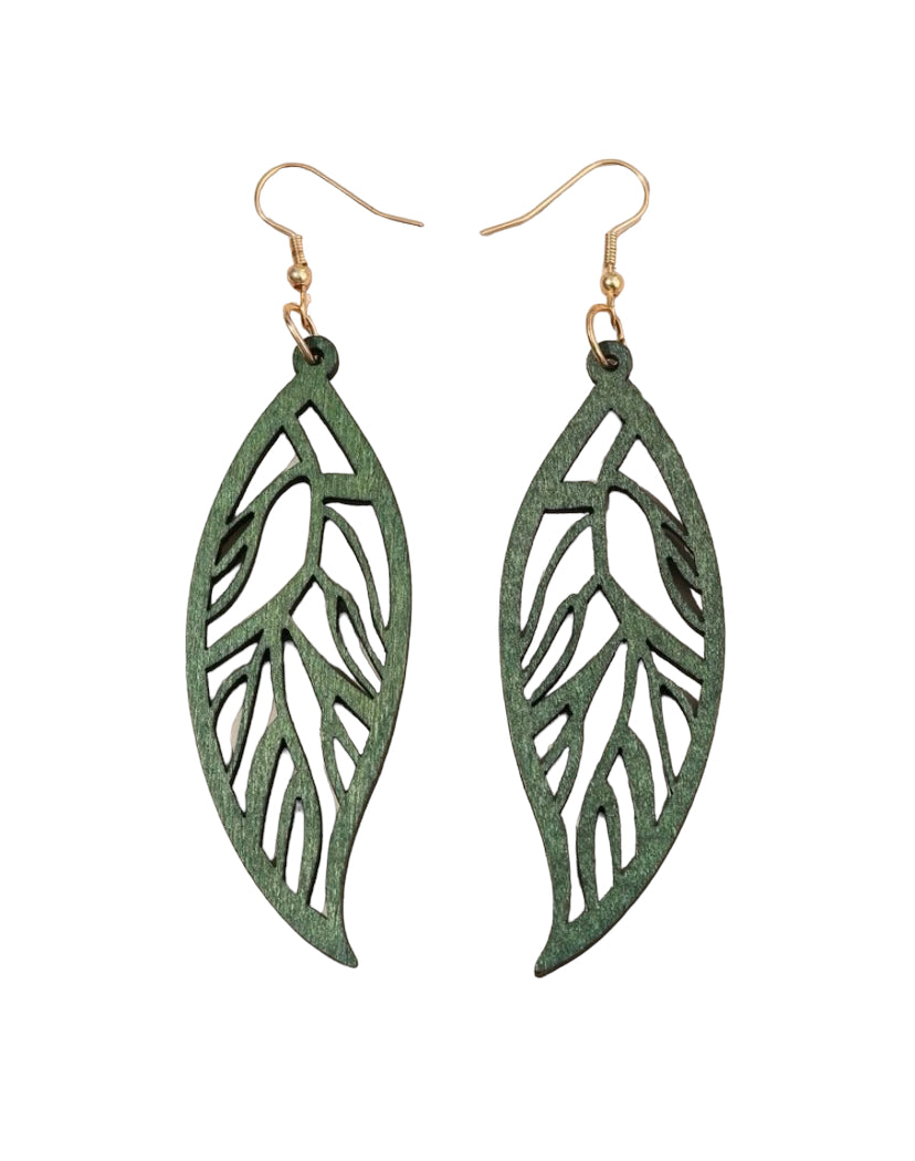 Wooden Leaf Cutout Earrings