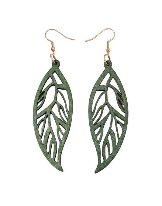 Wooden Leaf Cutout Earrings
