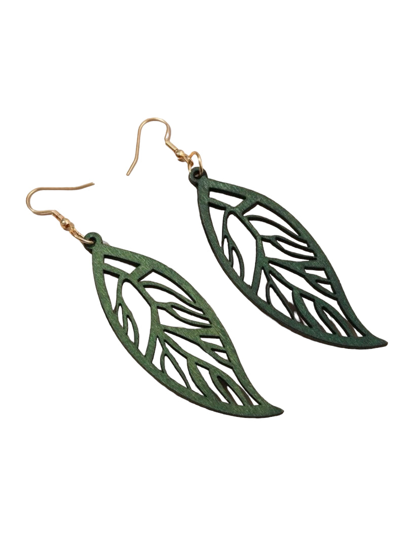 Wooden Leaf Cutout Earrings