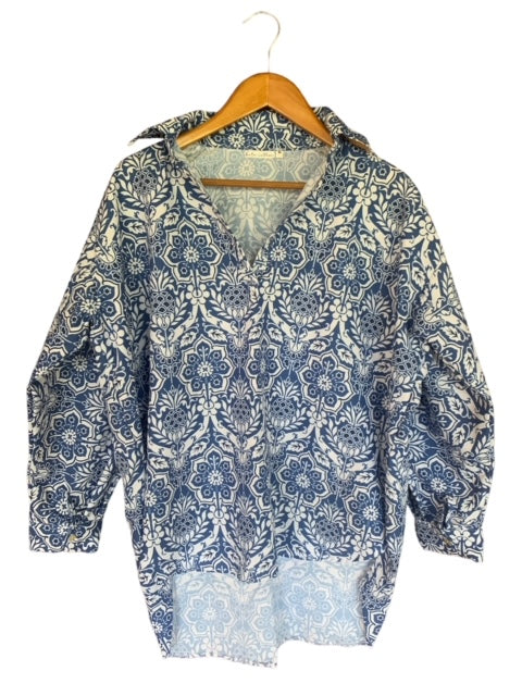 Anna Resort Top - Pineapple Blue Print