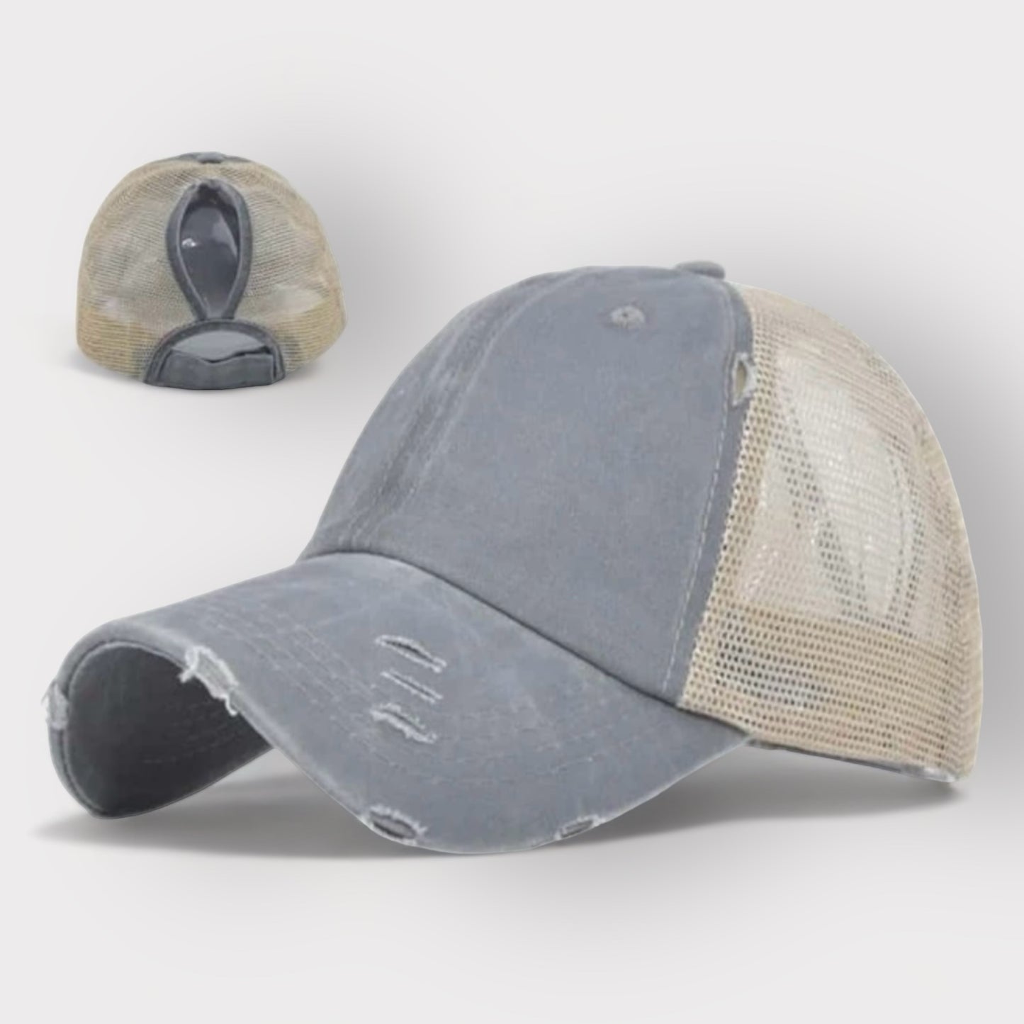 vintage distressed ponytail hole baseball style cap - light grey
