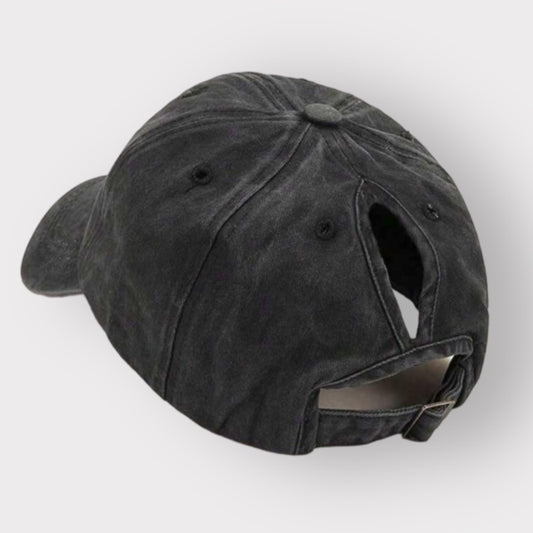 ponytail hole baseball style cap - black