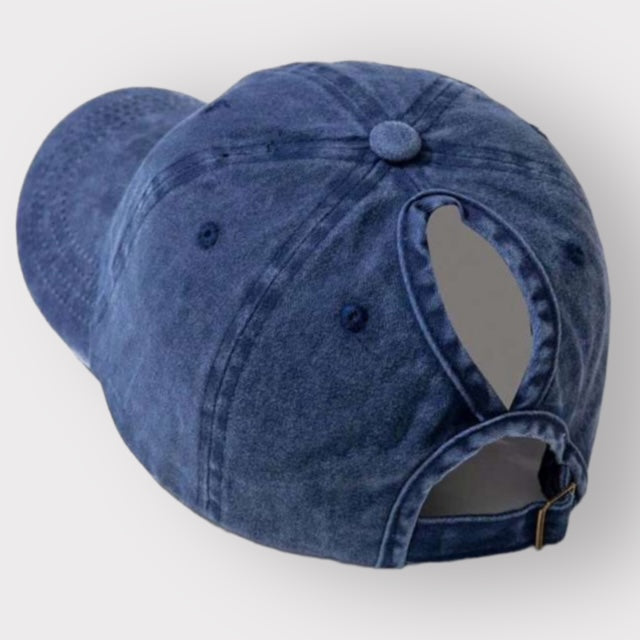 ponytail hole baseball style cap - blue