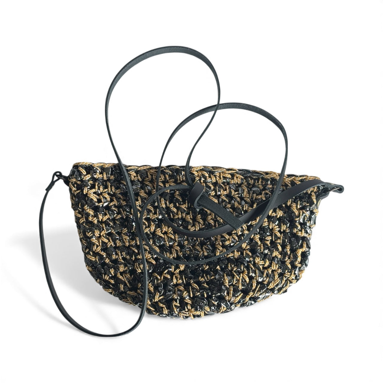 Rewind Half Moon Cross Body Bag - Black&Gold