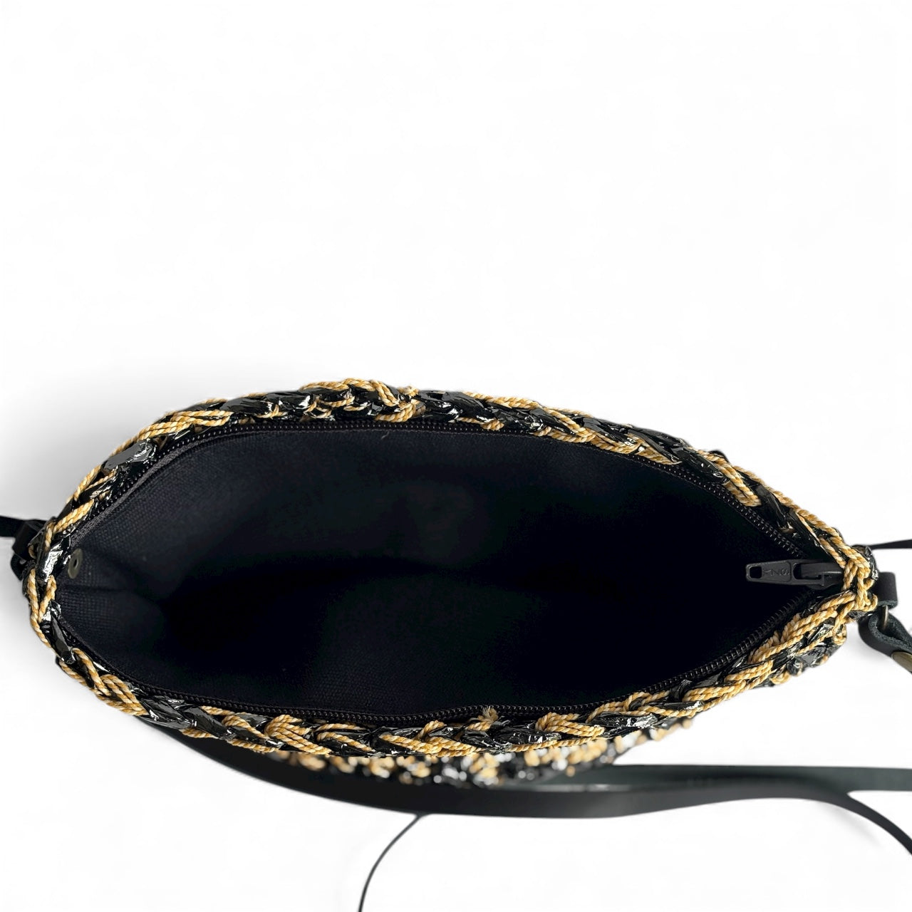 Rewind Half Moon Cross Body Bag - Black&Gold