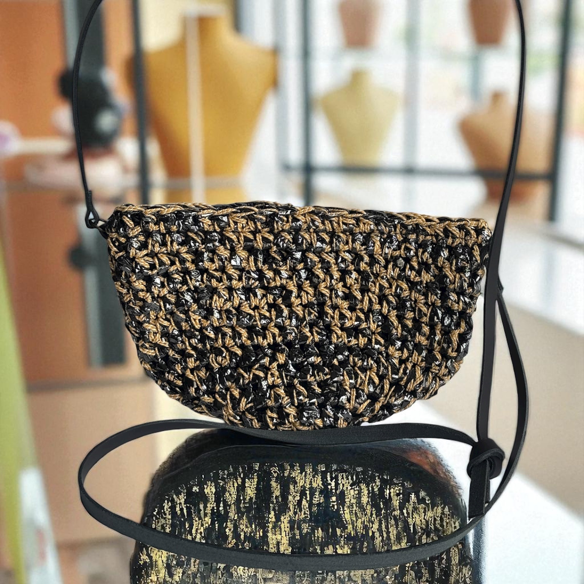 Rewind Half Moon Cross Body Bag - Black&Gold