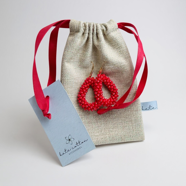 Red Bling Bead Christmas Earrings