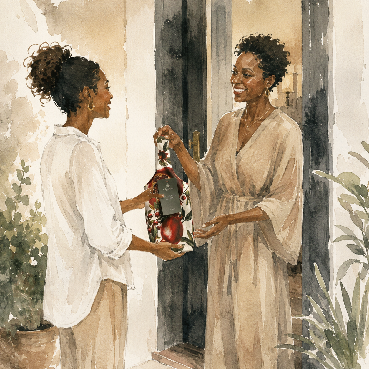 festive wine carrier - pomegranate floral