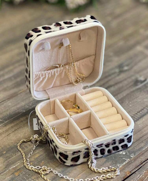 Leopard Print Mini Vinyl Travel Jewellery Box with Tassel