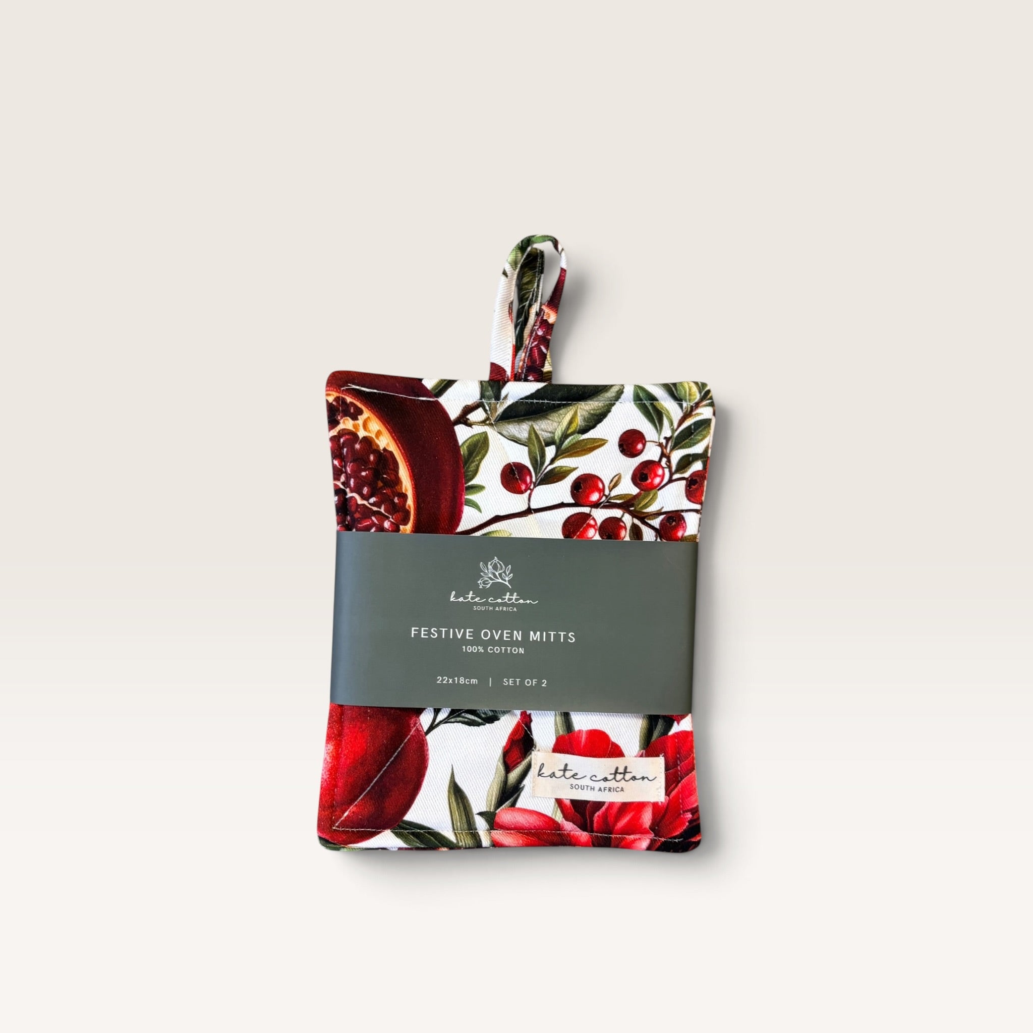 festive oven mitts - pomegranate floral