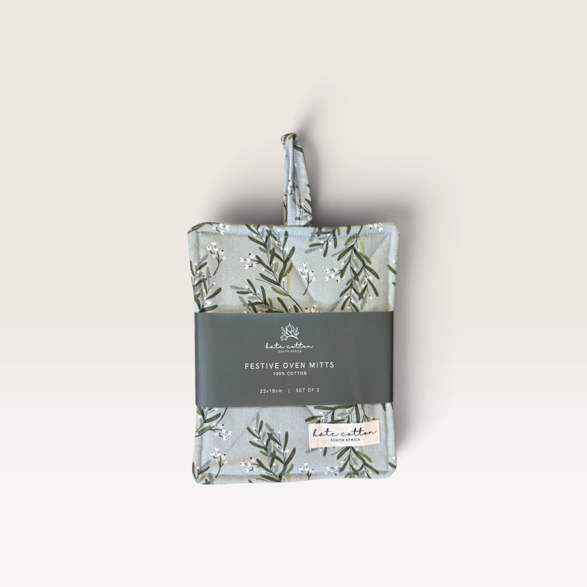 festive oven mitts - mistletoe sage