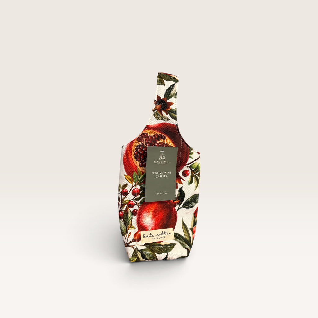 festive wine carrier - pomegranate floral