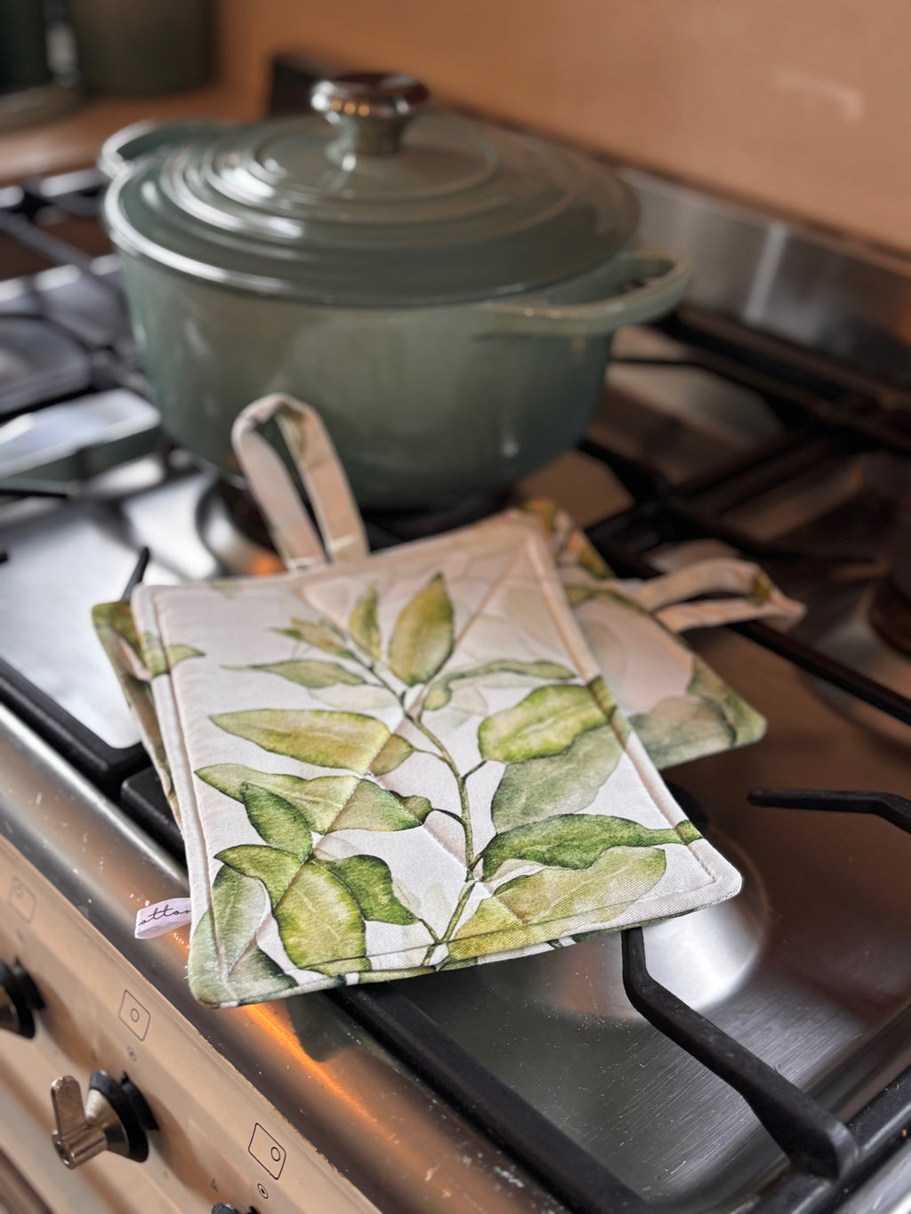 kate cotton oven mitts - lemongrass print