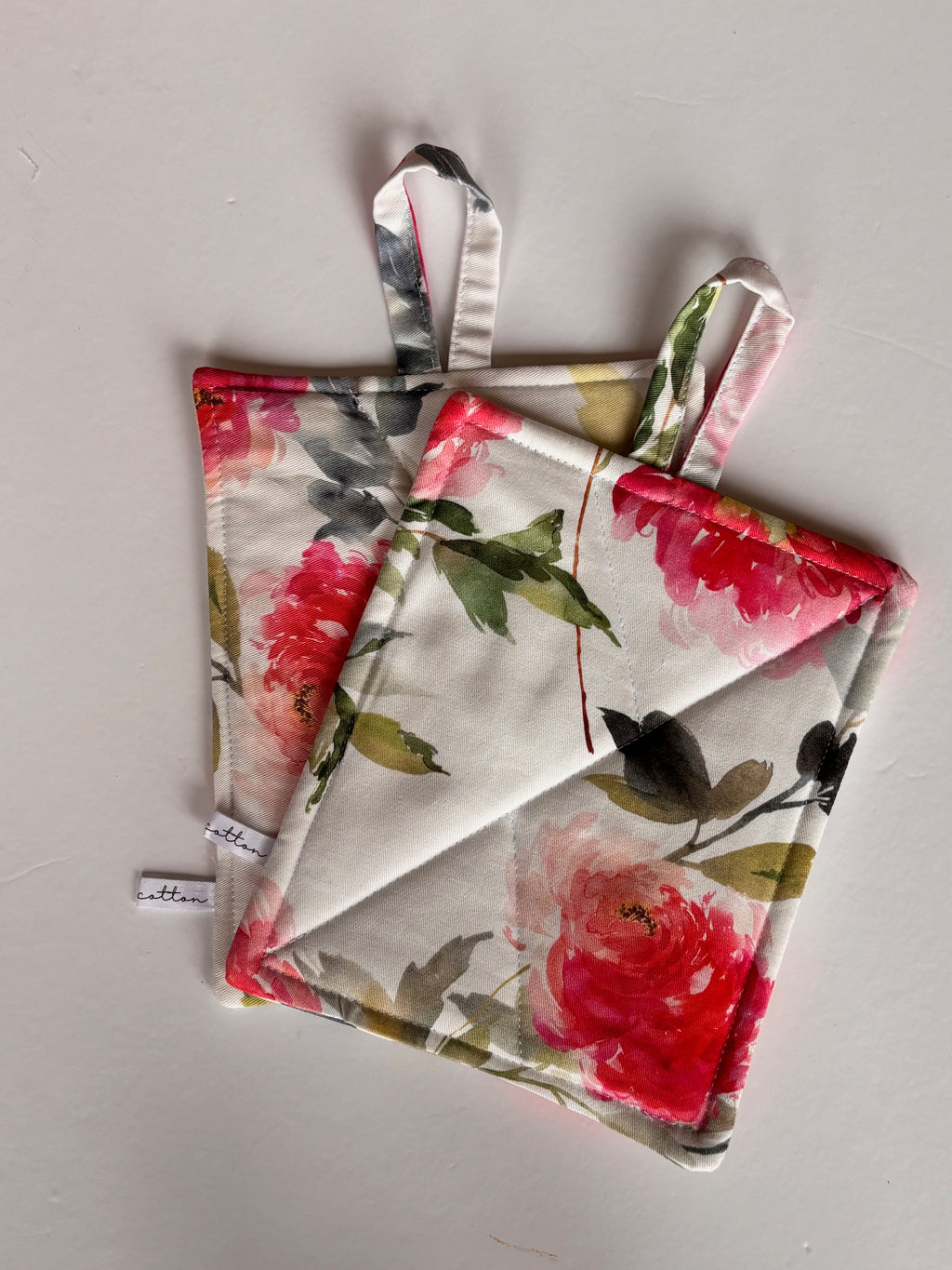 kate cotton oven mitts - peony rose print