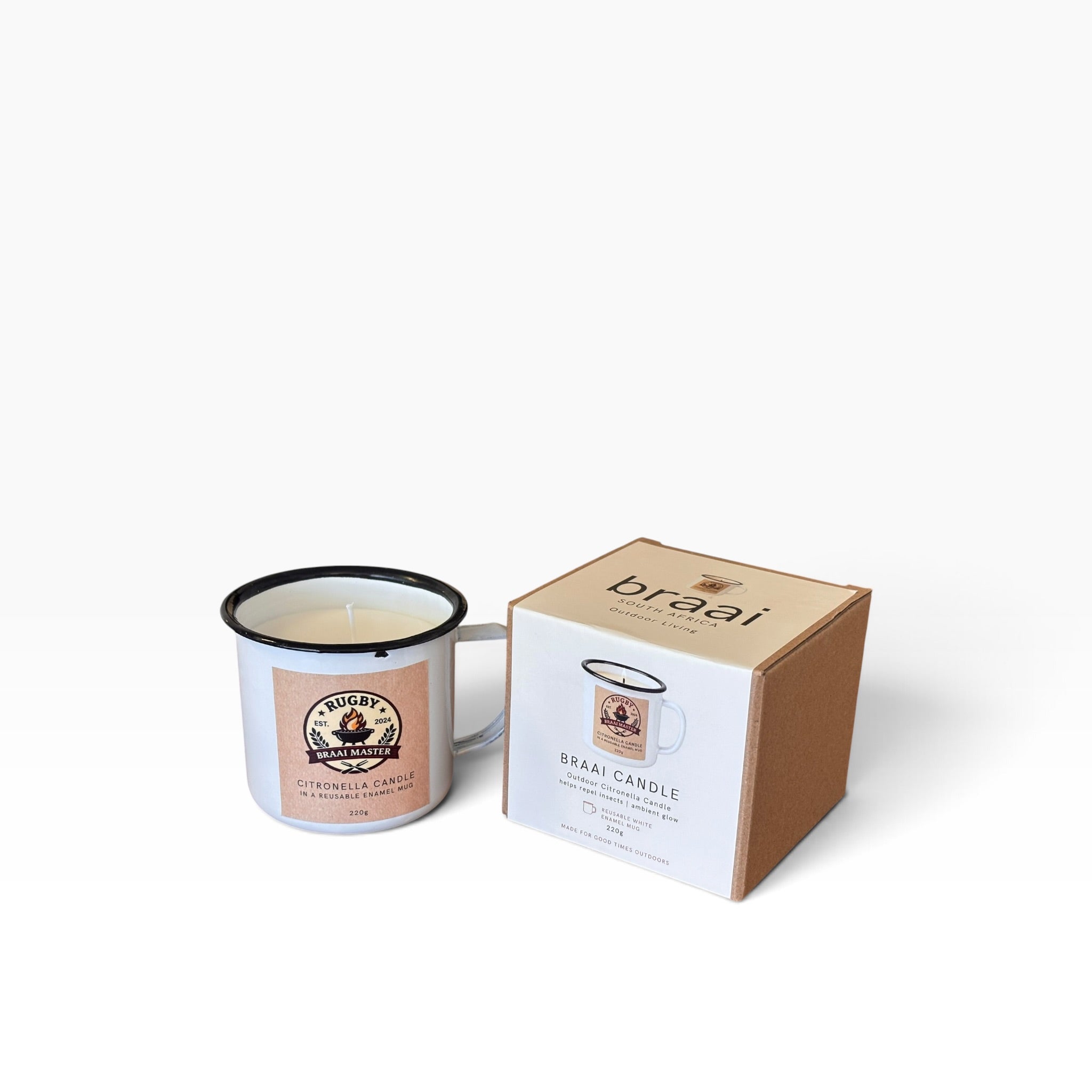 Braai South Africa | Citronella Braai Candle - White Enamel Mug
