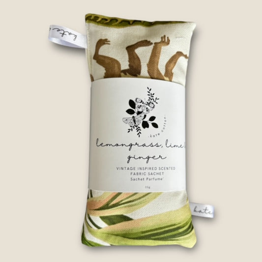 kate cotton lemongrass, lime & ginger vintage style scented sachets - african jacquard