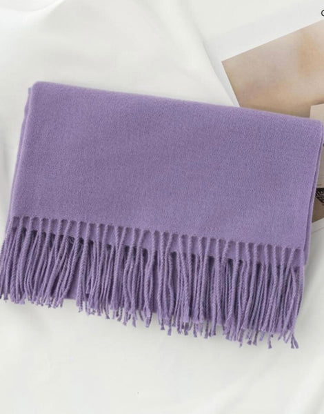 Purple Long Shawl Tassel Hem Scarf