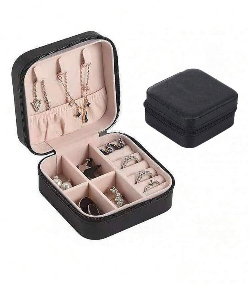 Mini Vinyl Travel Jewellery Box with Tassel - Black