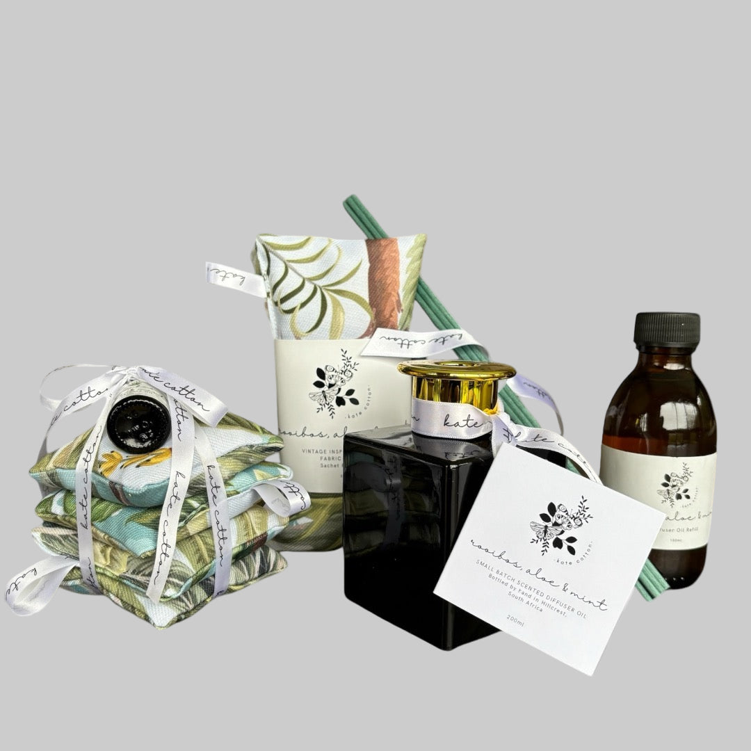 kate cotton rooibos, aloe & mint home fragrance set