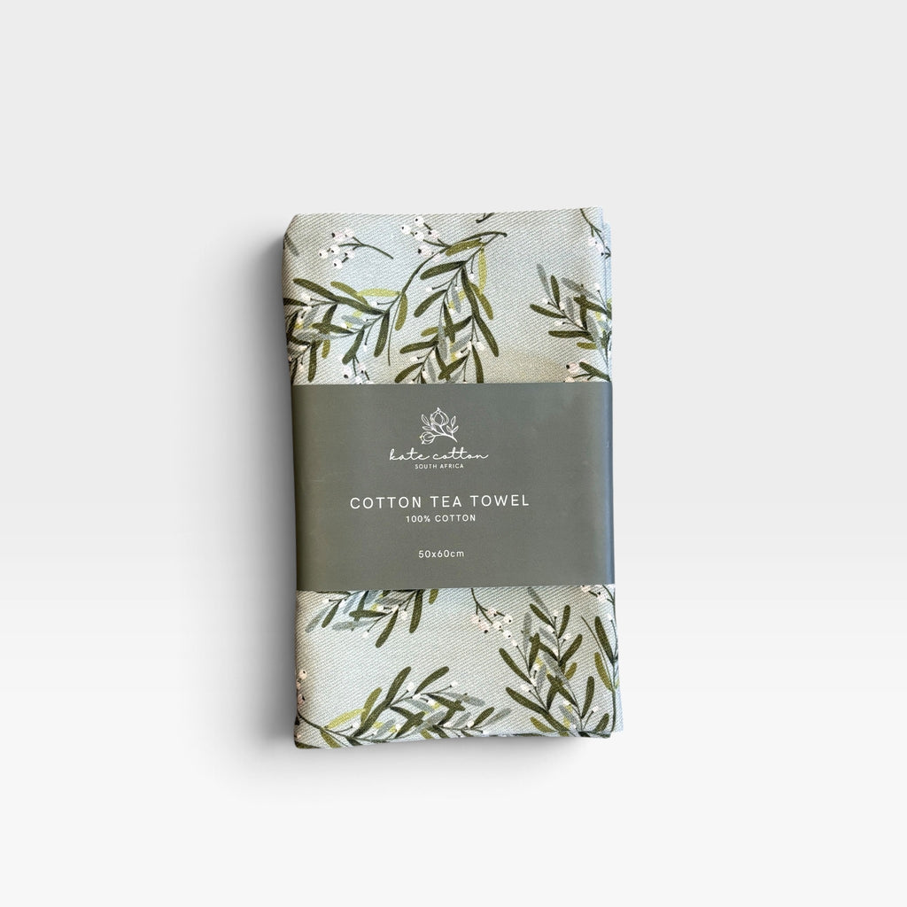 festive tea towel - mistletoe sage