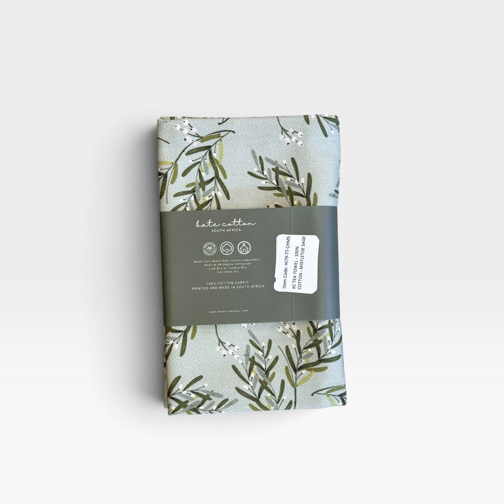 festive tea towel - mistletoe sage