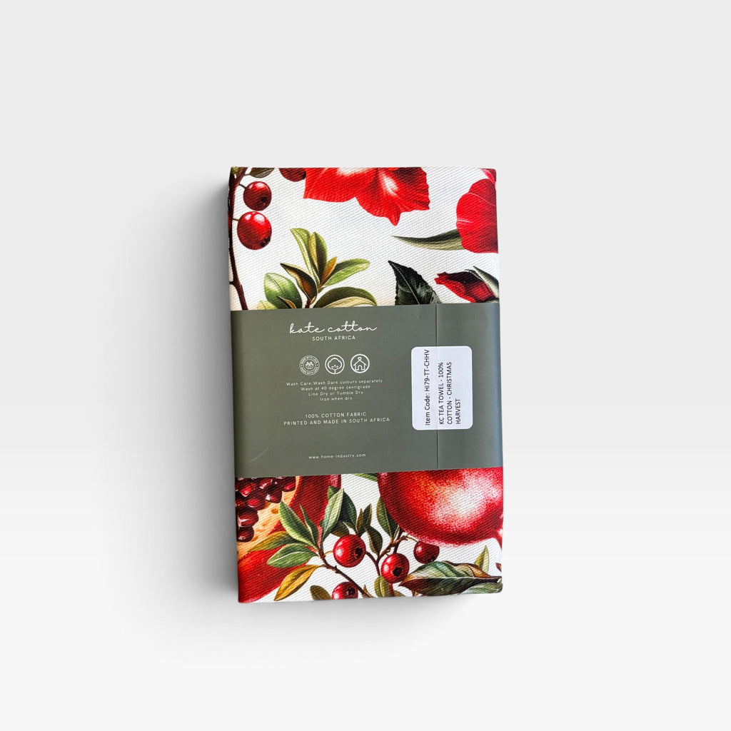 festive tea towel - pomegranate floral