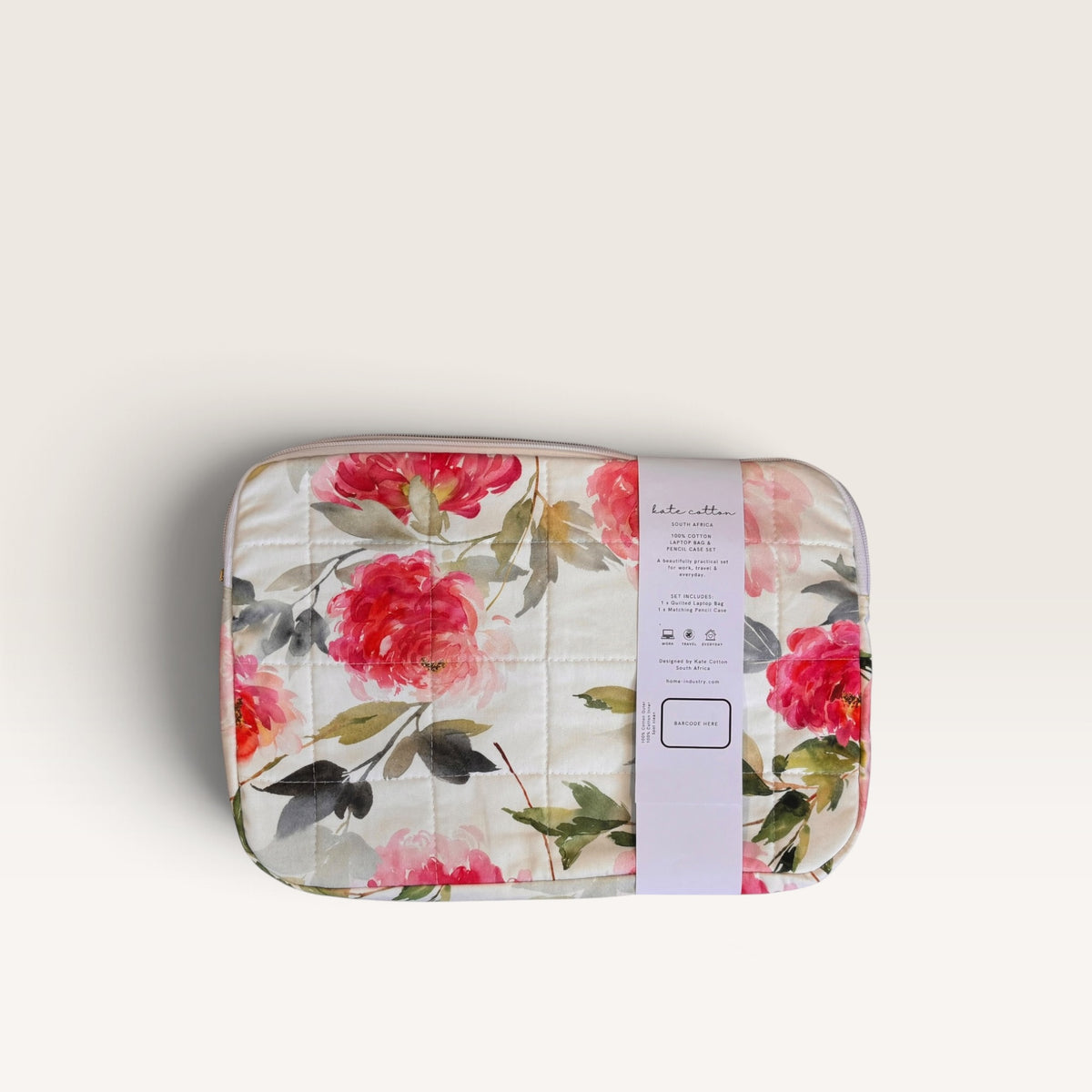kate Cotton padded quilted 12" laptop sleeve & pencil case set - rose
