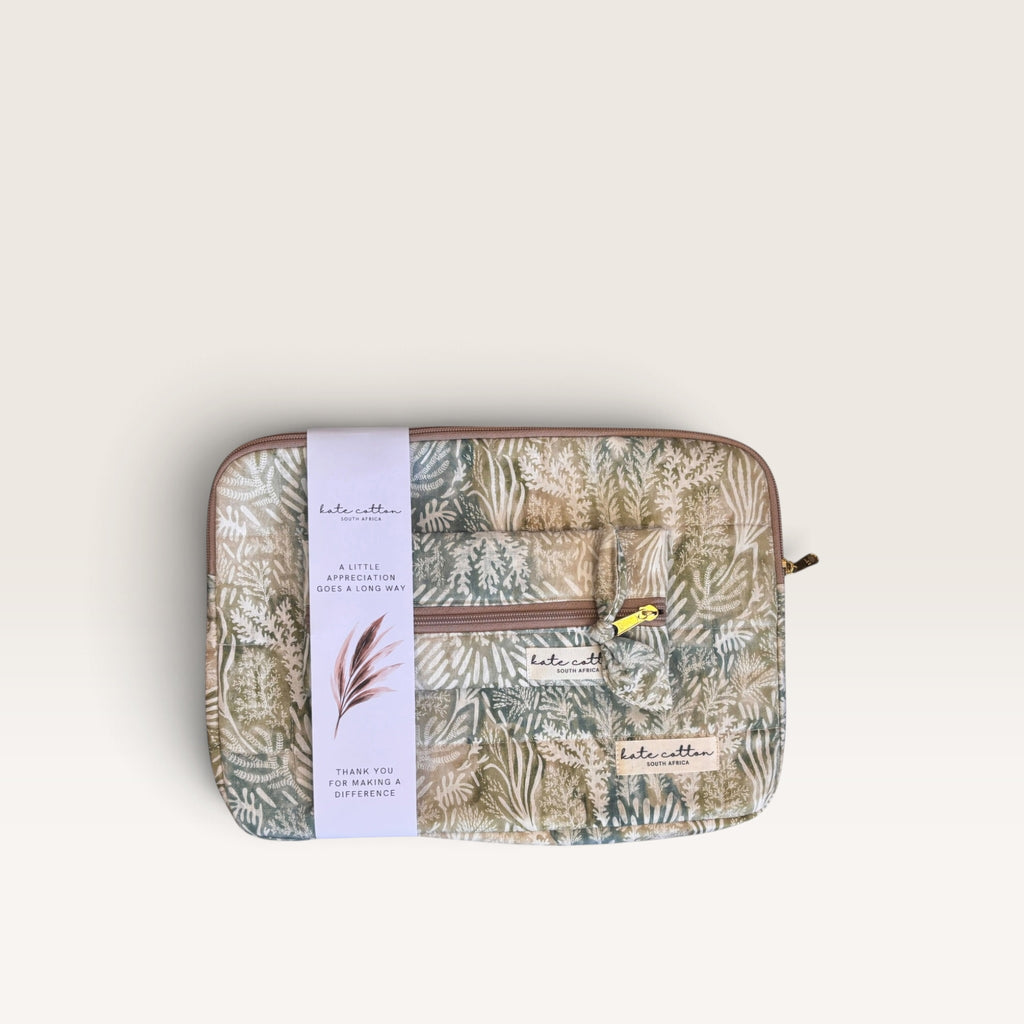 kate Cotton padded quilted 12" laptop sleeve & pencil case set - ocean breeze
