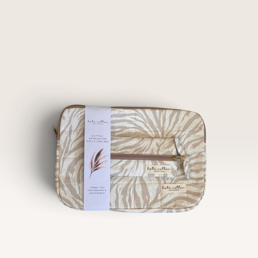 kate Cotton padded quilted 12" laptop sleeve & pencil case set - safari creams