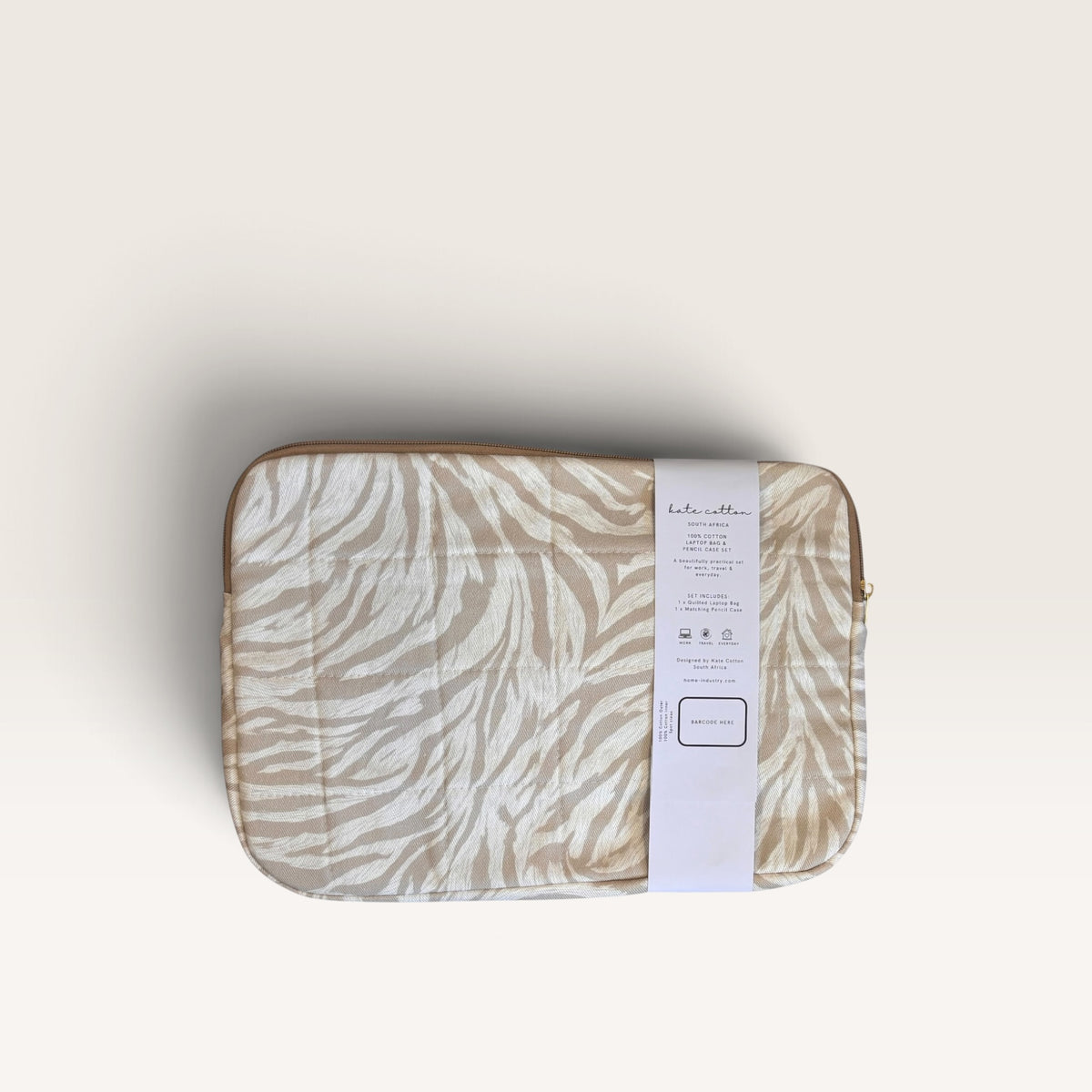 kate Cotton padded quilted 12" laptop sleeve & pencil case set - safari creams