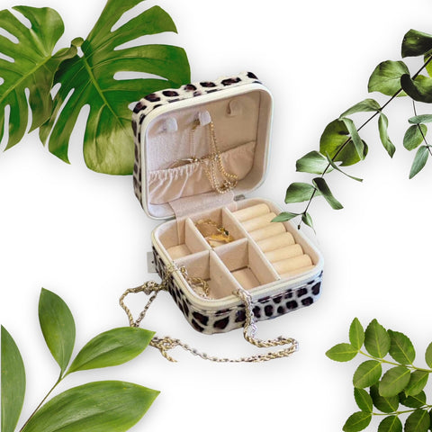 Leopard Print Mini Vinyl Travel Jewellery Box with Tassel