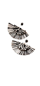 Raffia Beaded Half Moon Earrings - Black&White