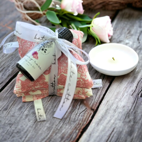 kate cotton peony rose vintage style scented sachets - toile fleurie pink stack