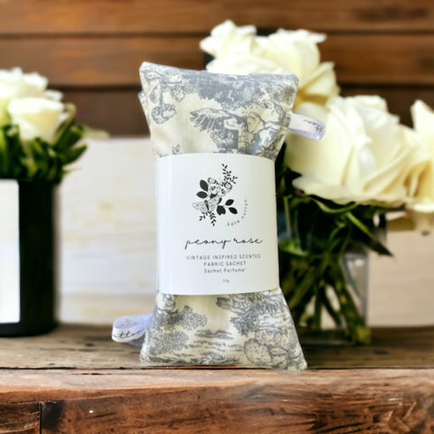 kate cotton peony rose vintage style scented sachets - toile fleurie grey