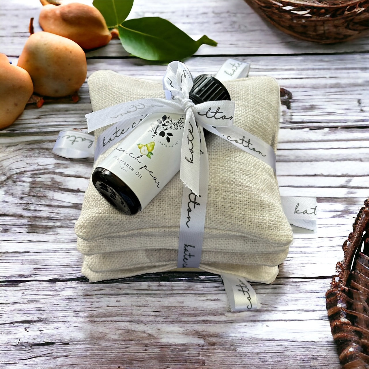 kate cotton french pear scented stack with free oil -marbled linen