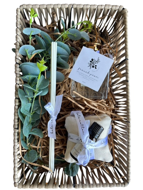 kate cotton french pear poly-wicker gift basket