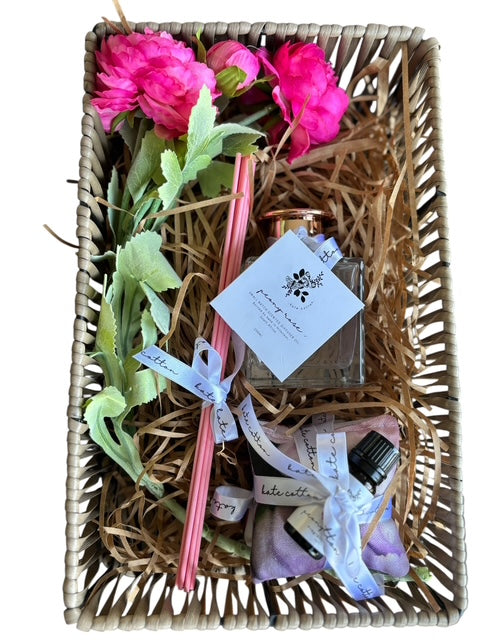 kate cotton peony rose poly-wicker gift basket