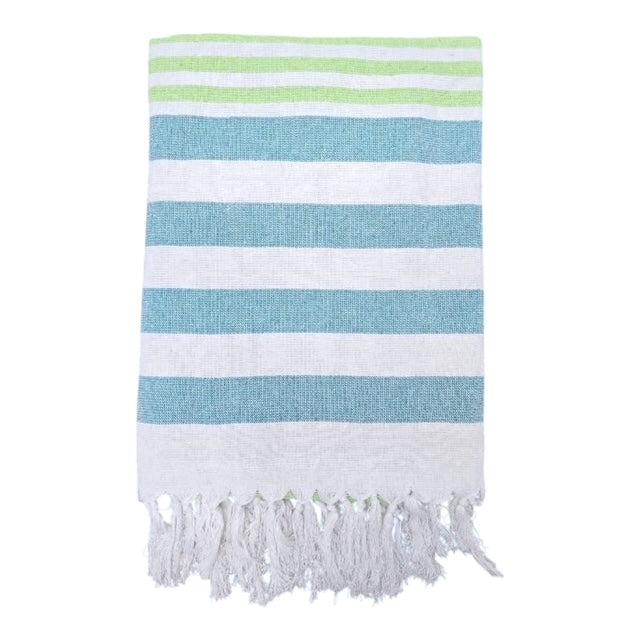Kate Cotton Hammam Towel - Blue & Green Stripe