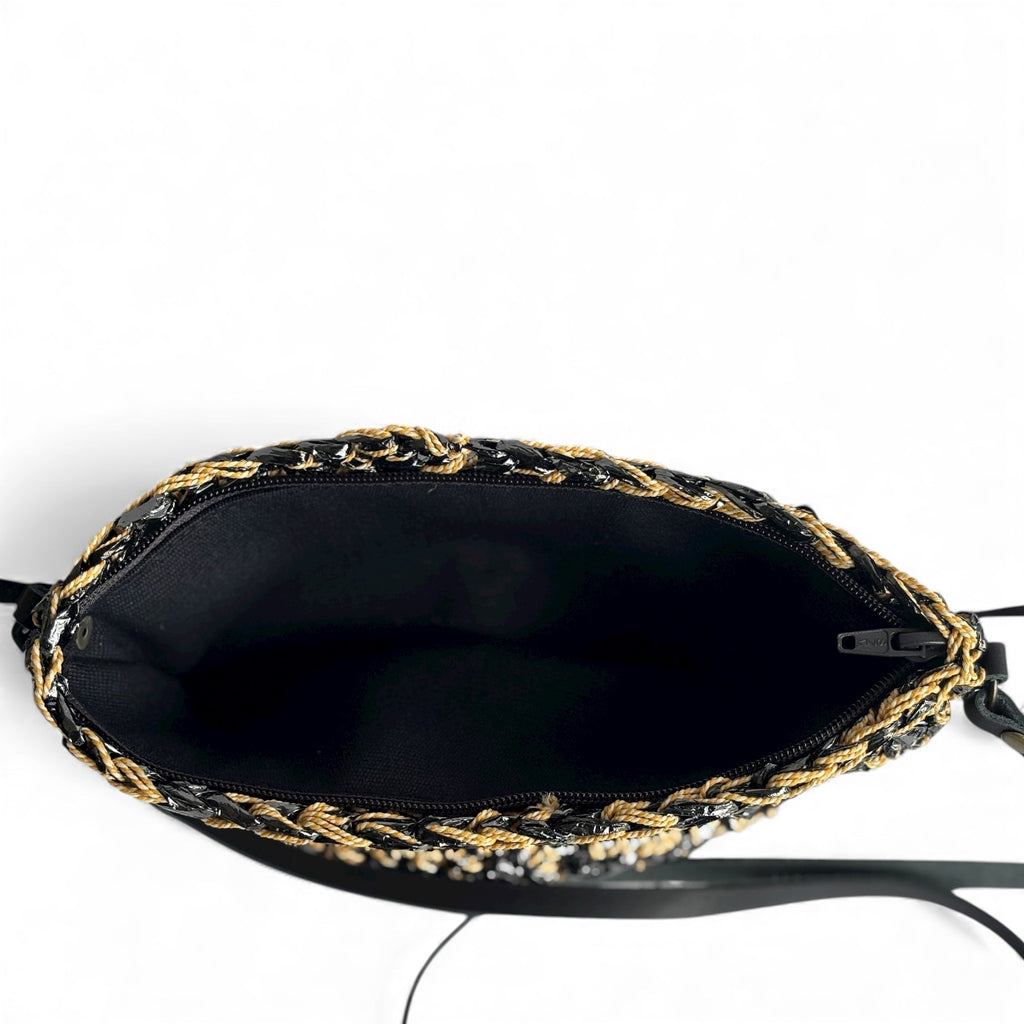 Rewind Half Moon Cross Body Bag - Black&Gold