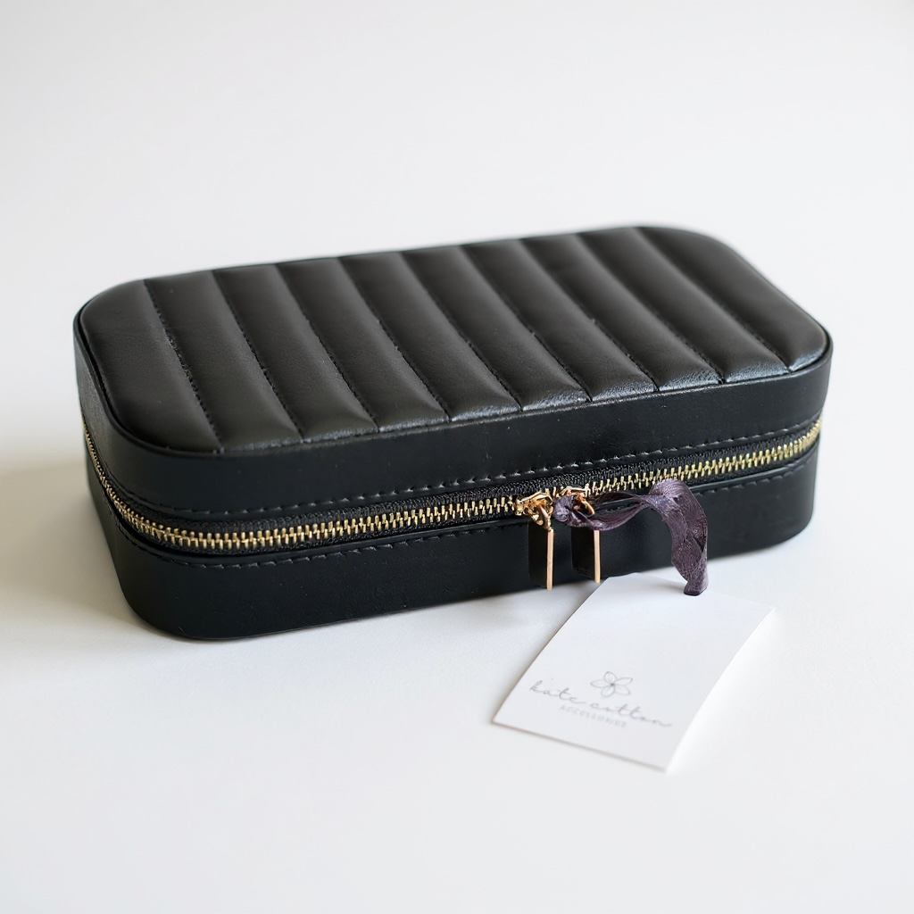 Lux Ribbed Rectangular Black Travel Jewellery Box
