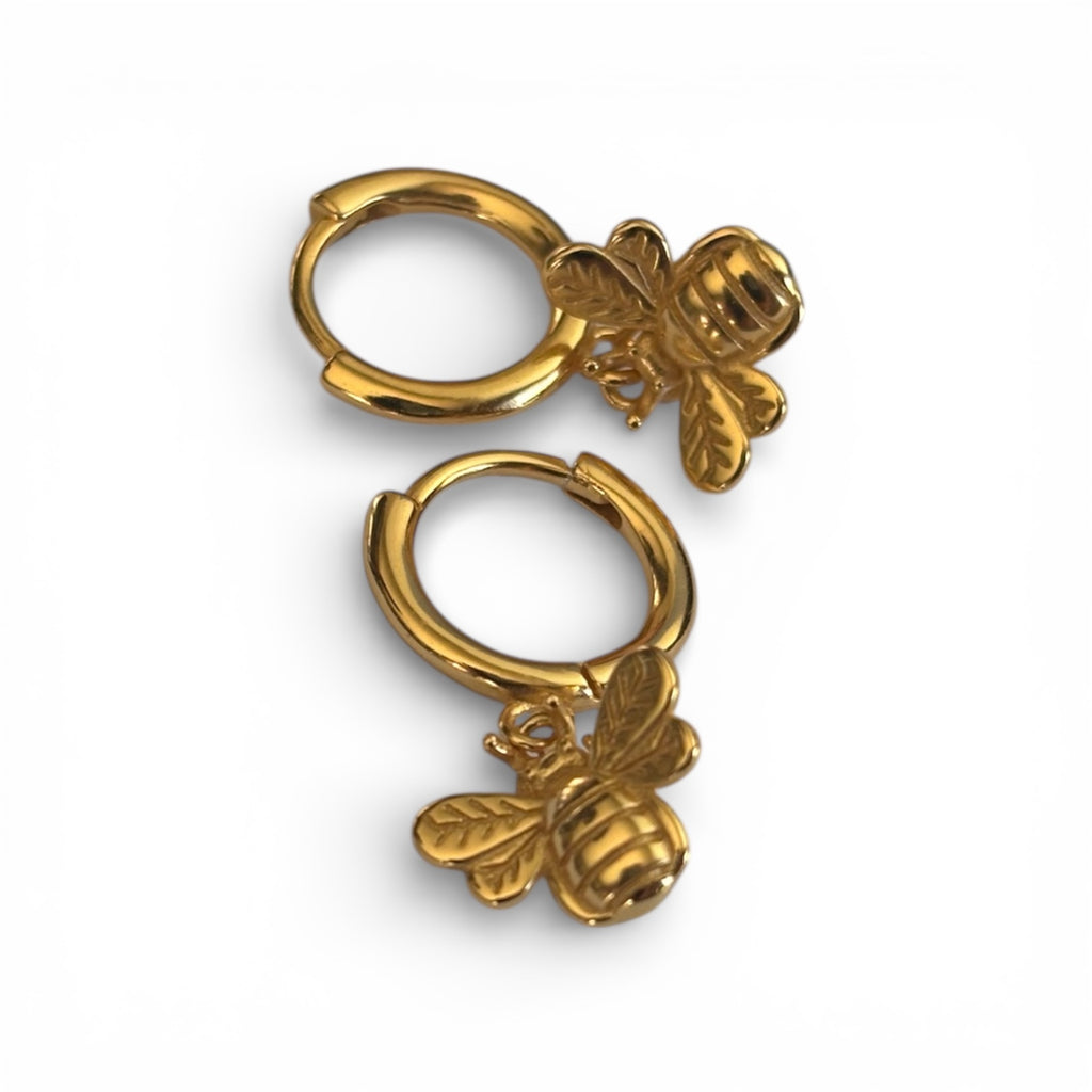Gold Bee Hoop Earrings-925 Sterling Silver GP