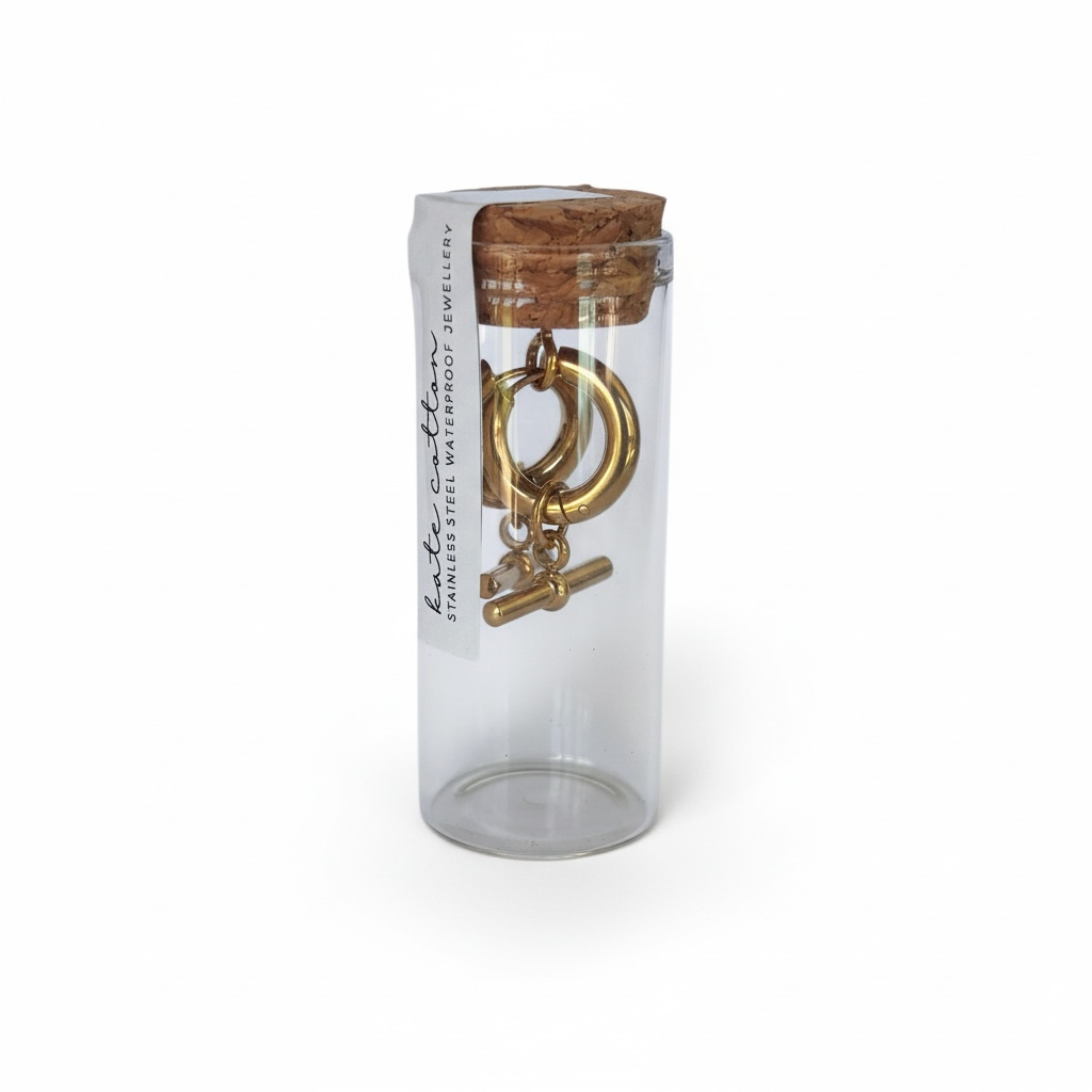 T Bar Hoop Earrings - Stainless Steel Gold Plate