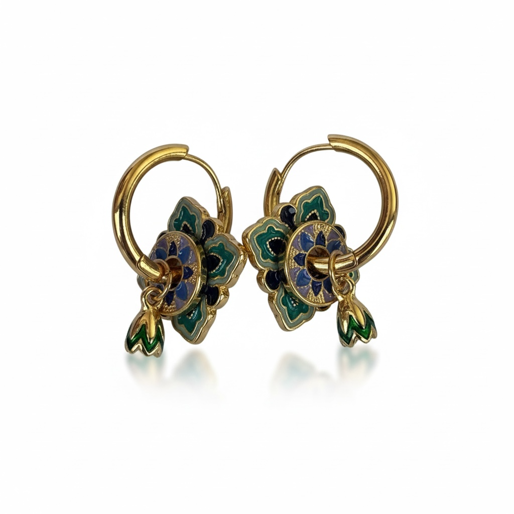 Enamel Blue Earrings - Costume Jewellery
