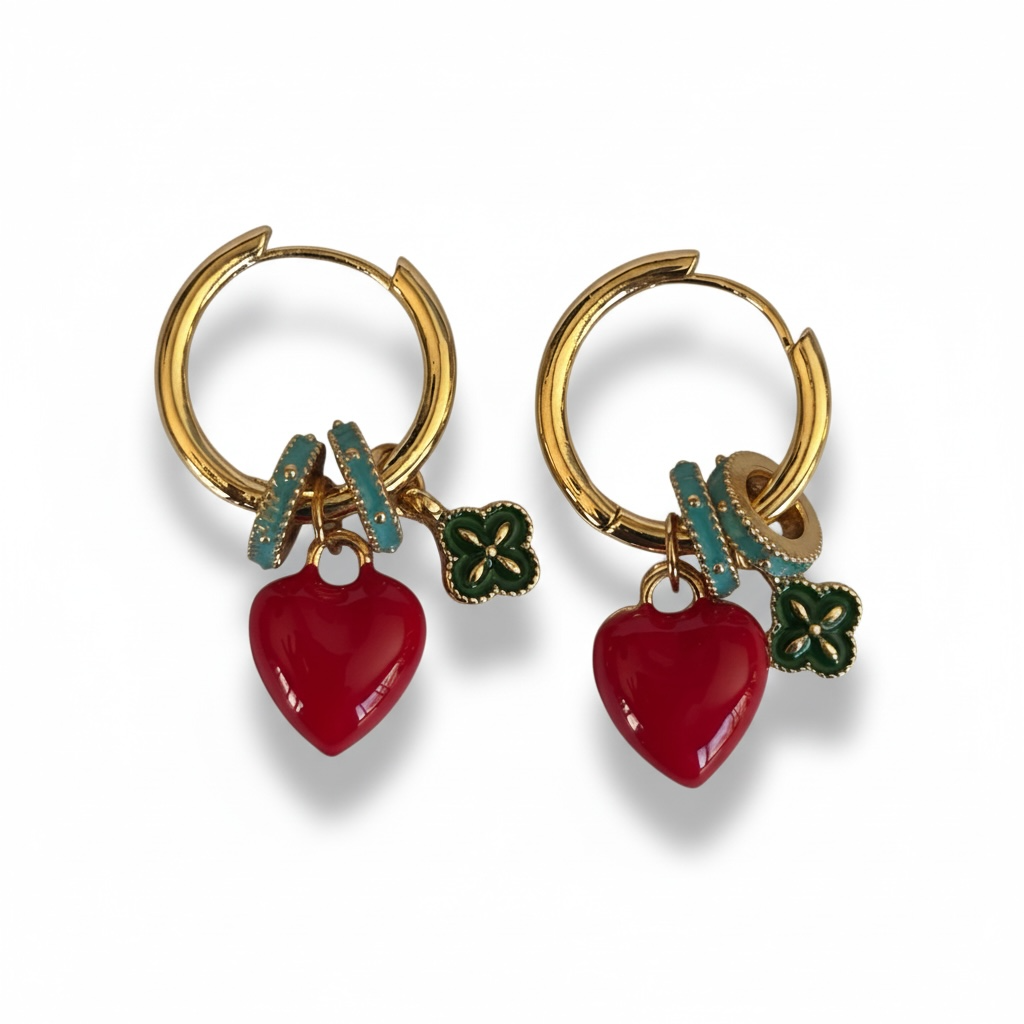 Enamel Fiesta Heart Earrings - Costume Jewellery